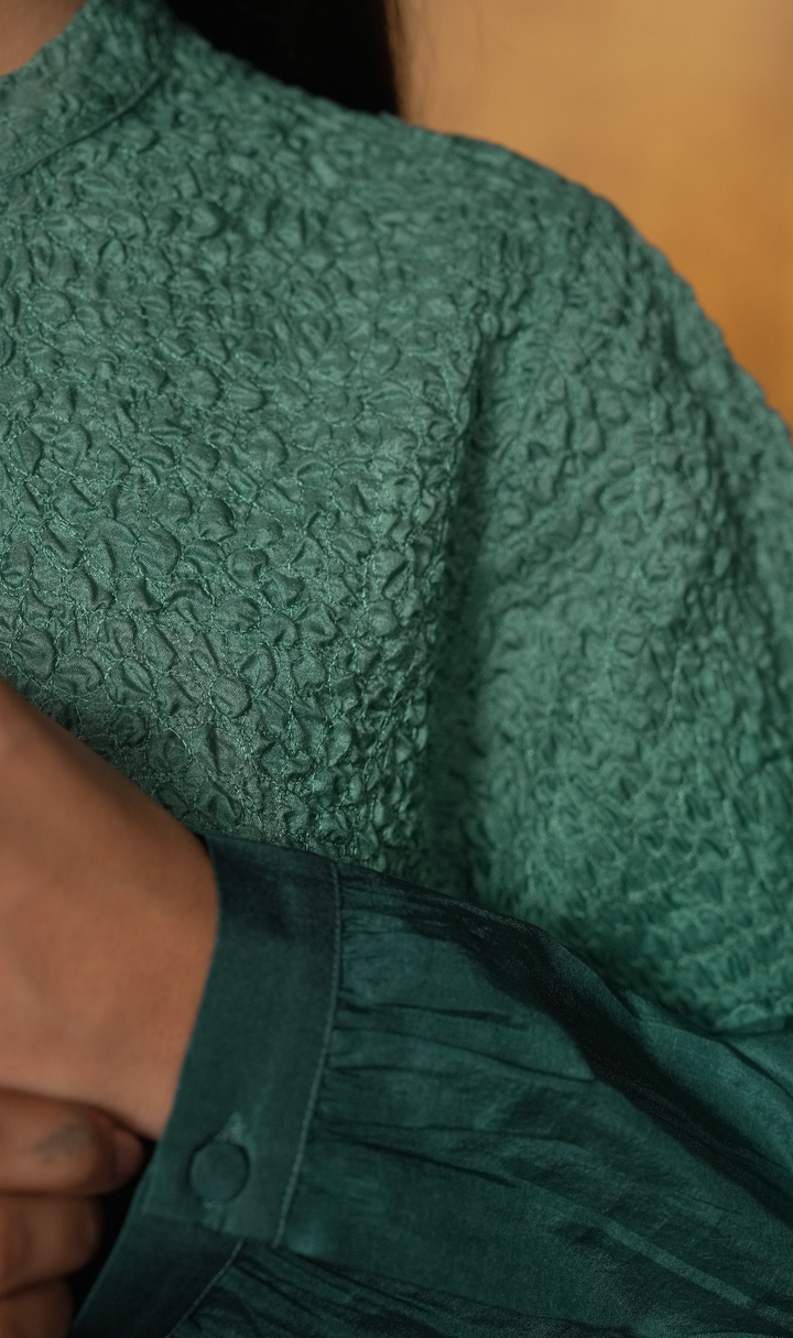 Turquoise Embroidered Silk Tunic with Slip