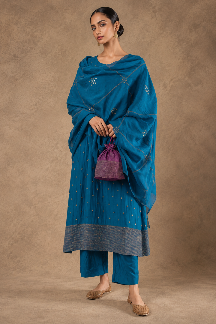 Blue Embroidered Suit Set
