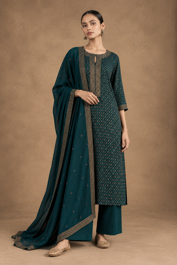 Emerald Green Hand Embroidered Suit Set