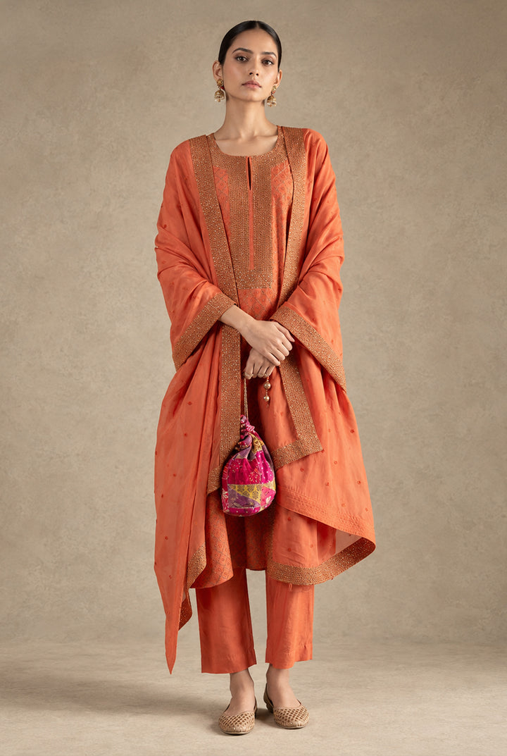 Burnt Orange Hand Embroidered Suit Set