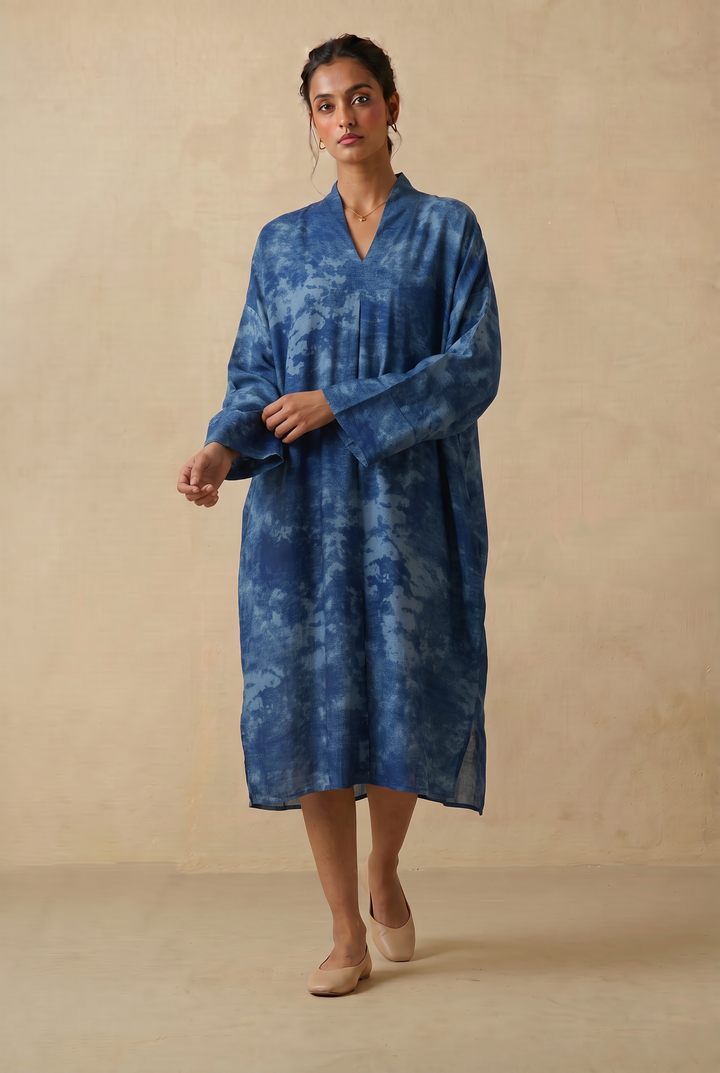 Blue Mist Printed Cotton Silk Tunic