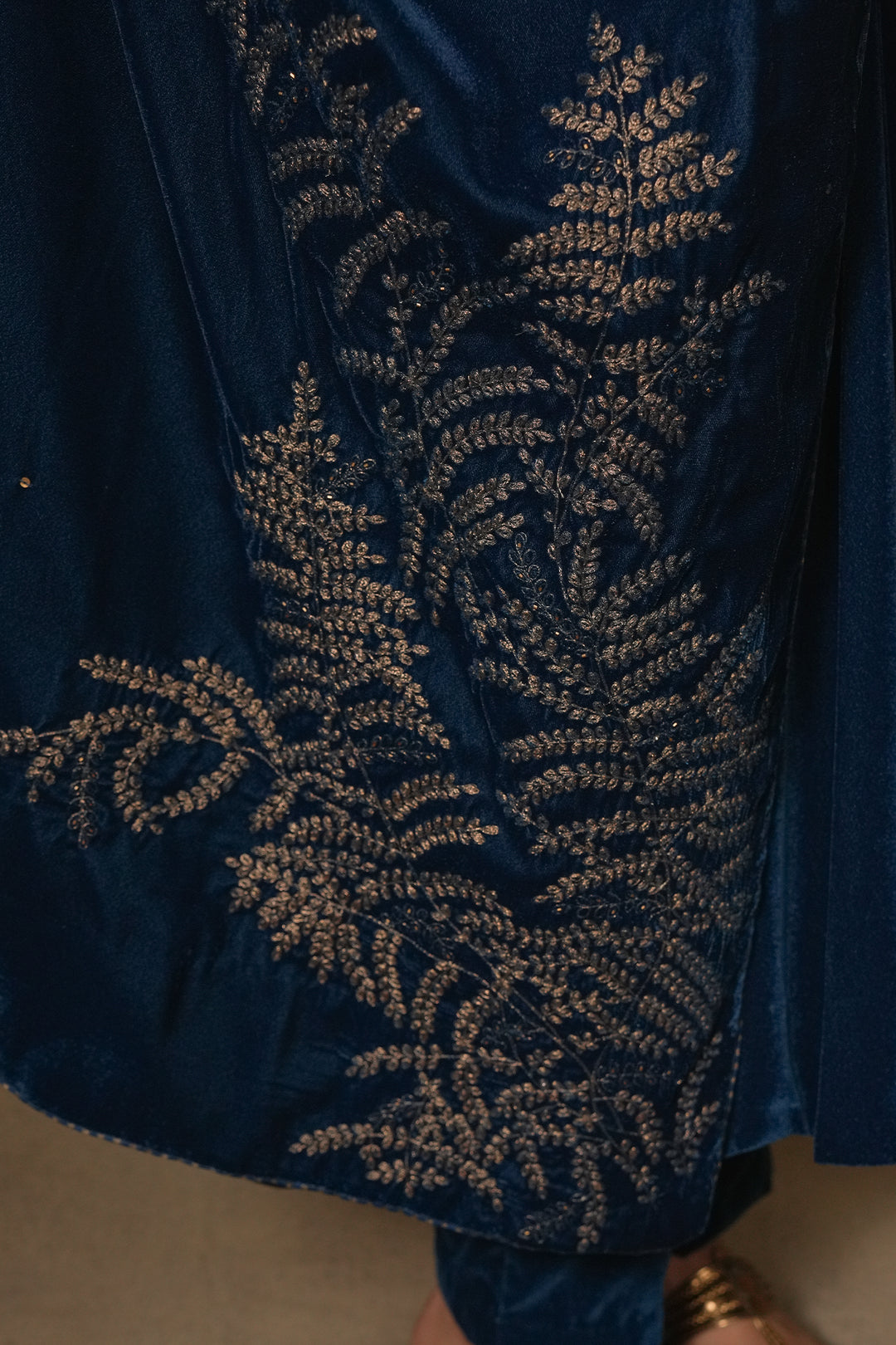 Turquoise Hand Embroidered Velvet Dupatta