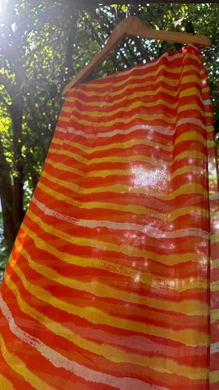 Orange Printed Stripes Cotton Scarf