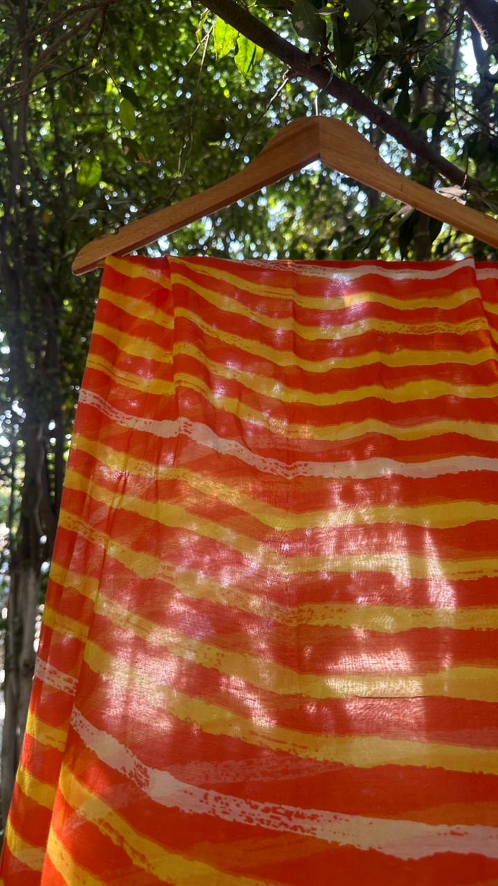Orange Printed Stripes Cotton Scarf