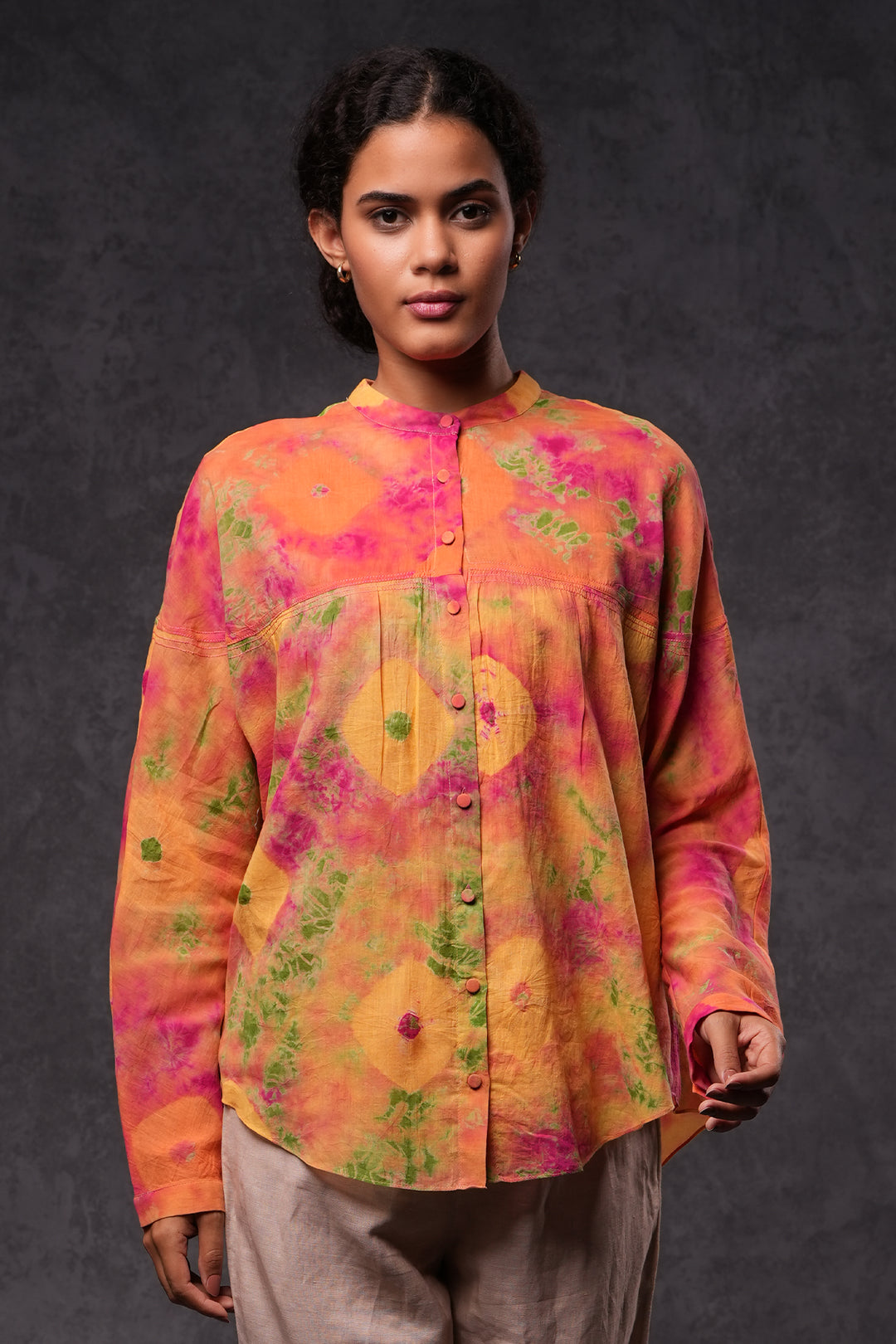 Hand-Dyed Shibori Multicolor Cotton Shirt