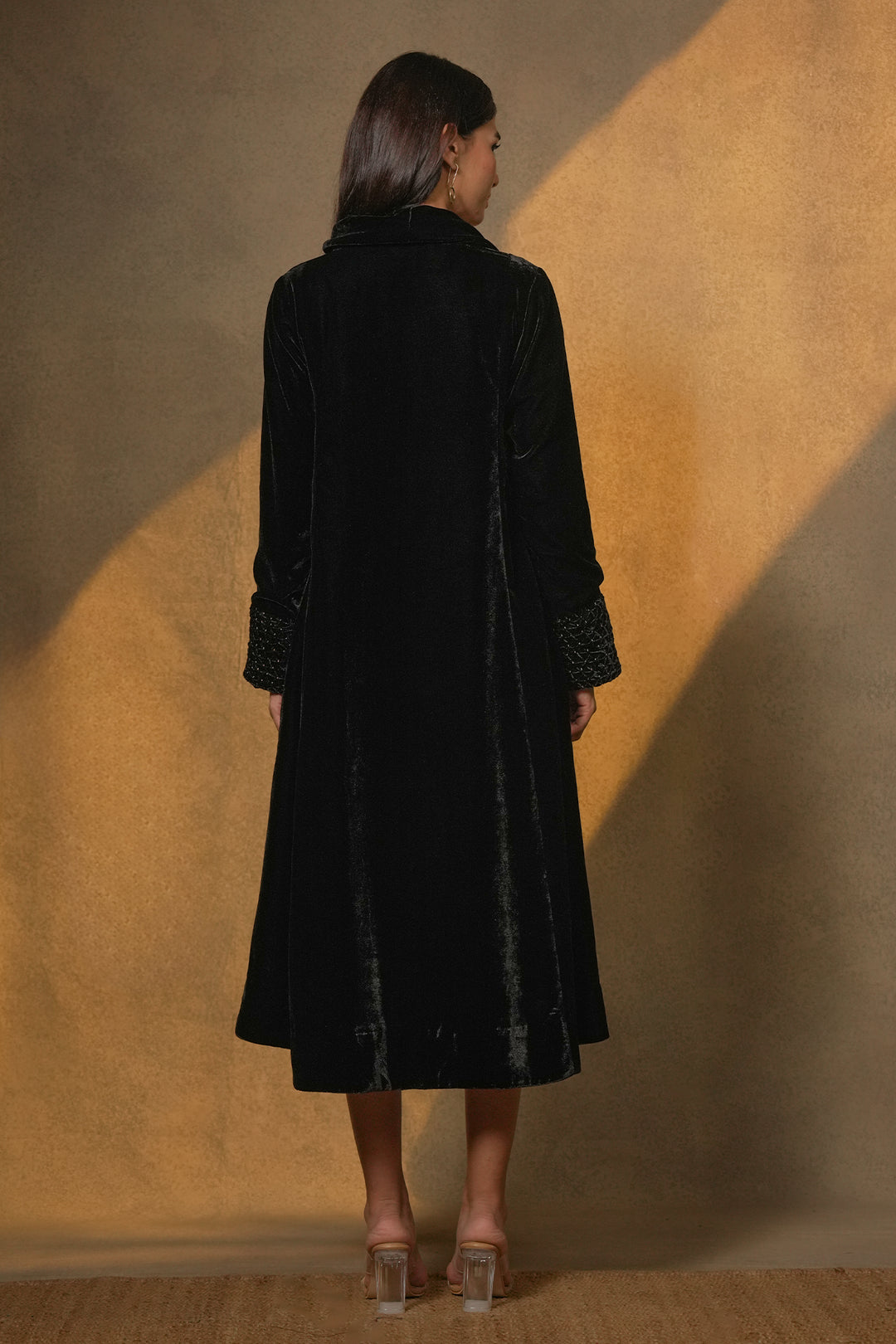 Black Hand Embroidered Velvet Dress