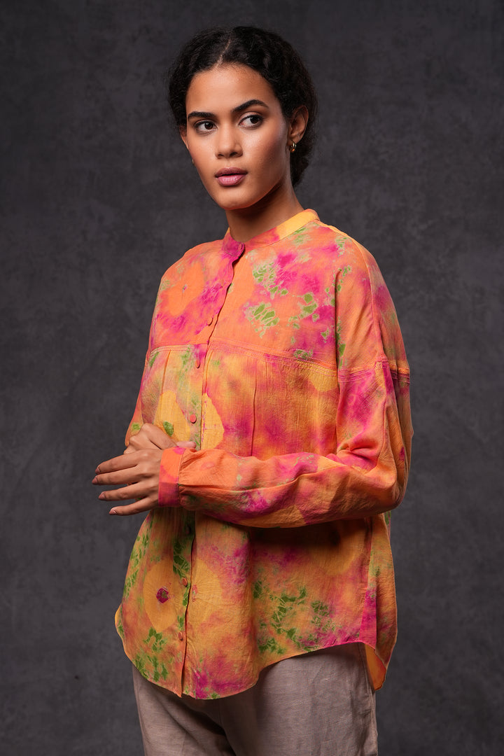 Hand-Dyed Shibori Multicolor Cotton Shirt
