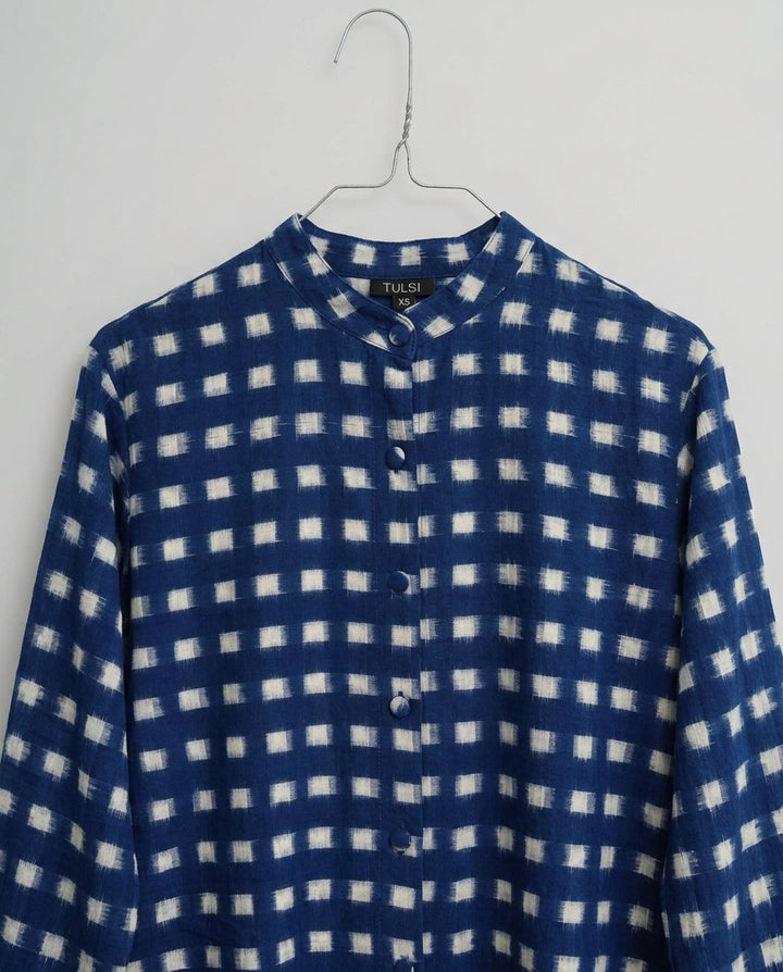 Blue Woven Double Ikat Oversized Shirt