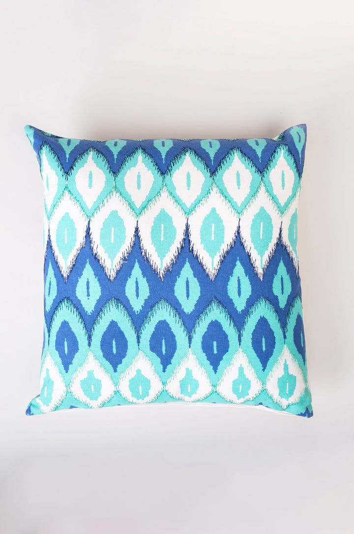 Blue Green Printed Cotton Cushion Cover