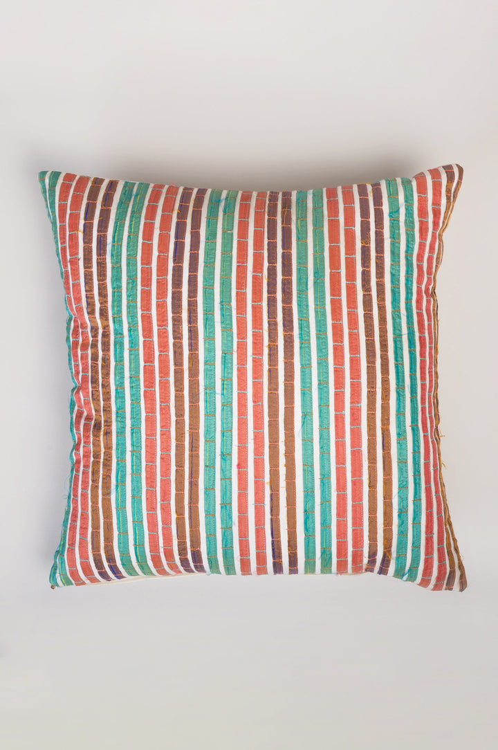 Multicolor Patch work Embroidered Cotton Silk Cushion Cover