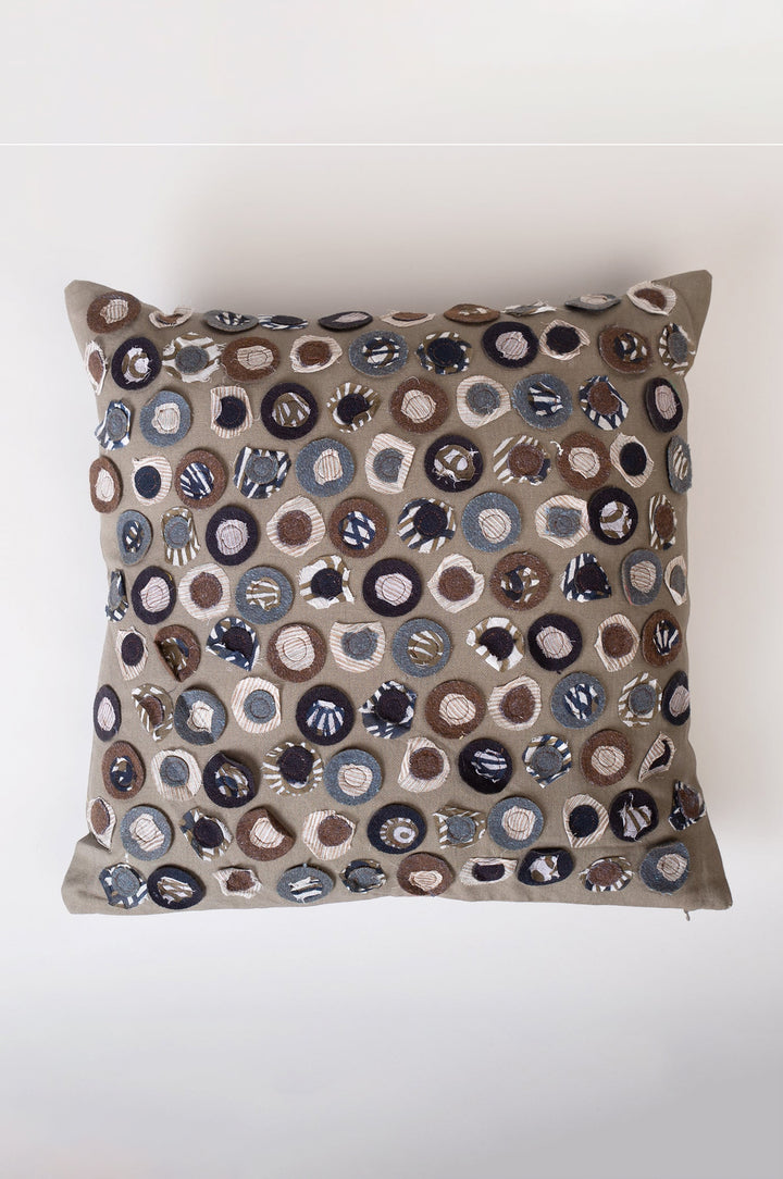Grey Patch Work Embroidered Cotton Cushion Cover