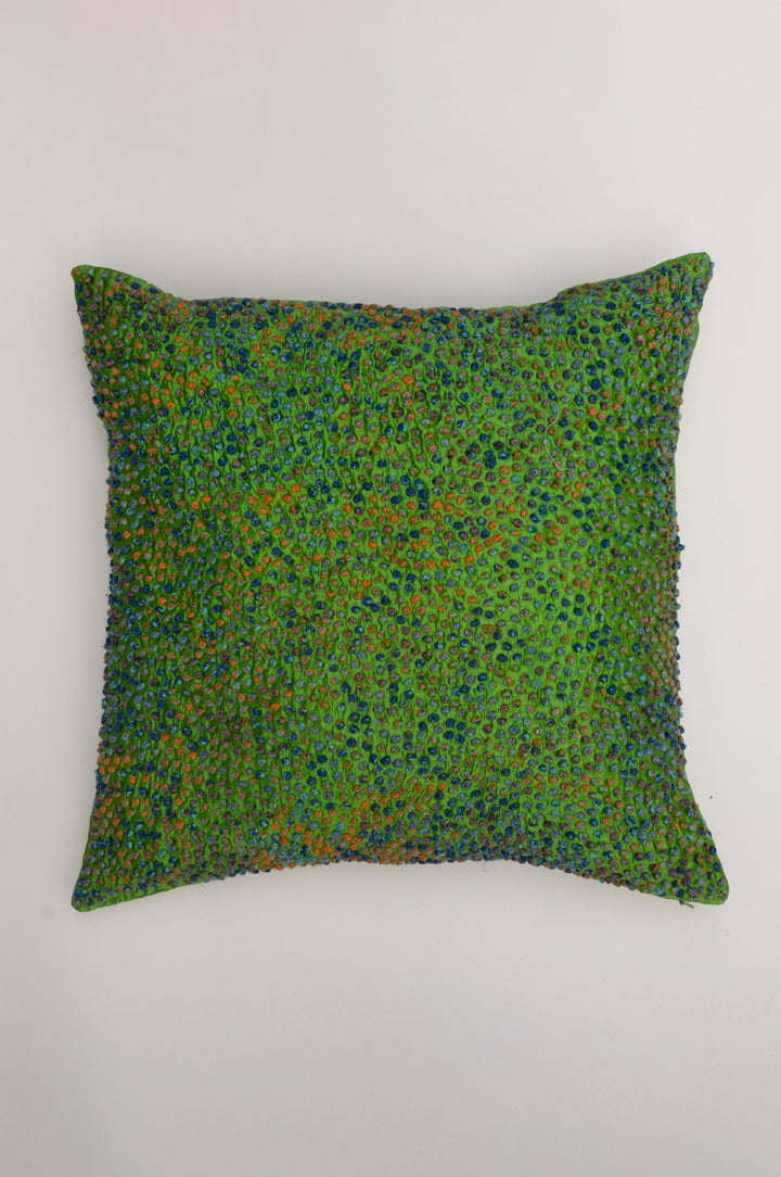 Green French Knot Silk Cushion Cover