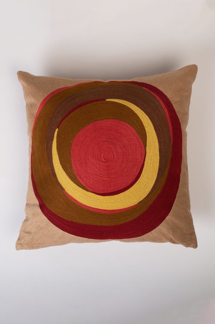 Beige Embroidered Cotton Cushion Cover