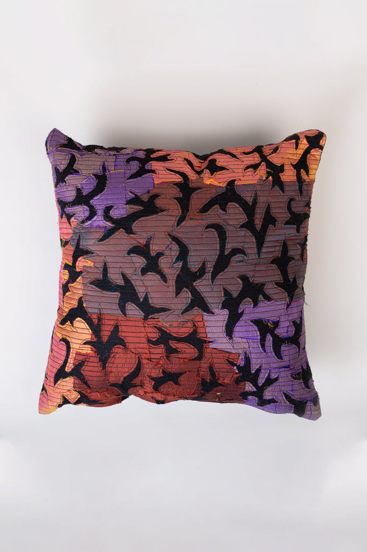 Black Patch Work Embroidered Cotton Cushion Cover