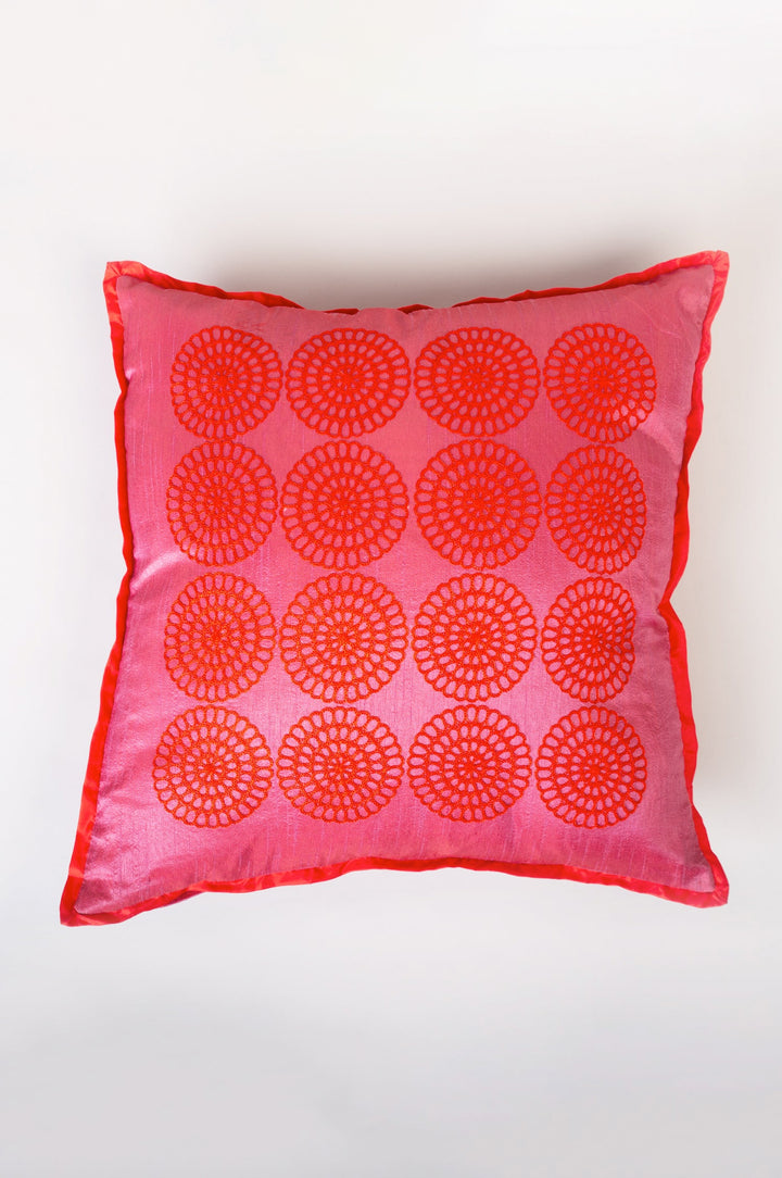 Pink Embroidered Silk Cushion Cover