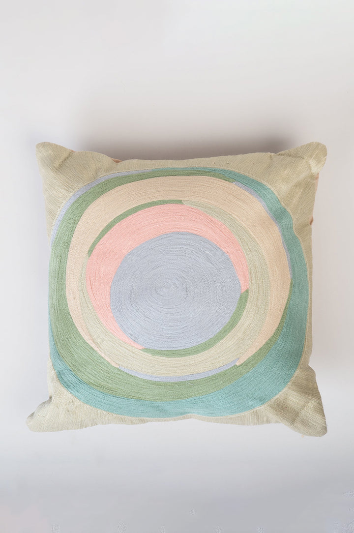 Beige Embroidered Cotton Cushion Cover