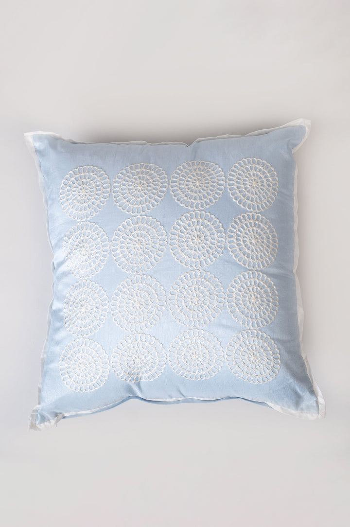 Sky Blue Embroidered Silk Cushion Cover