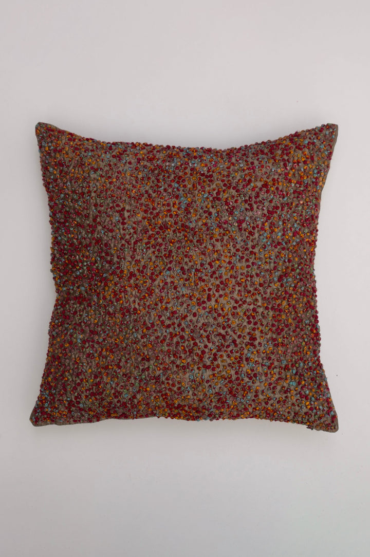 Multi Color French Knot Silk Cushion Cover