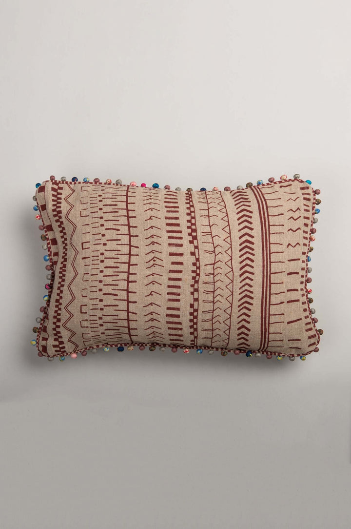 Beige linen printed cushion cover