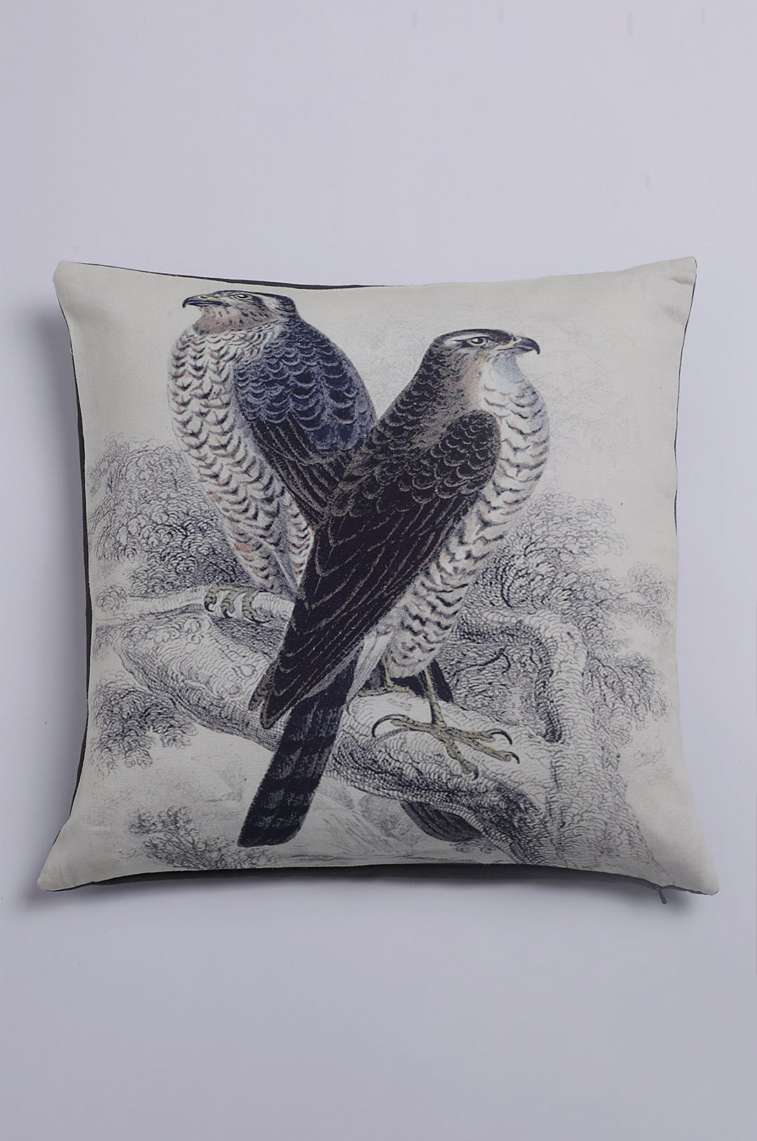 White Egle Printed Cushion Cover