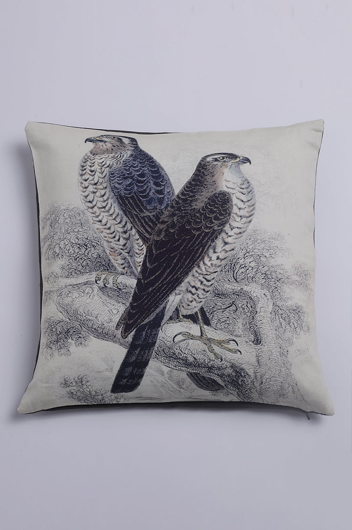 White Egle Printed Cushion Cover