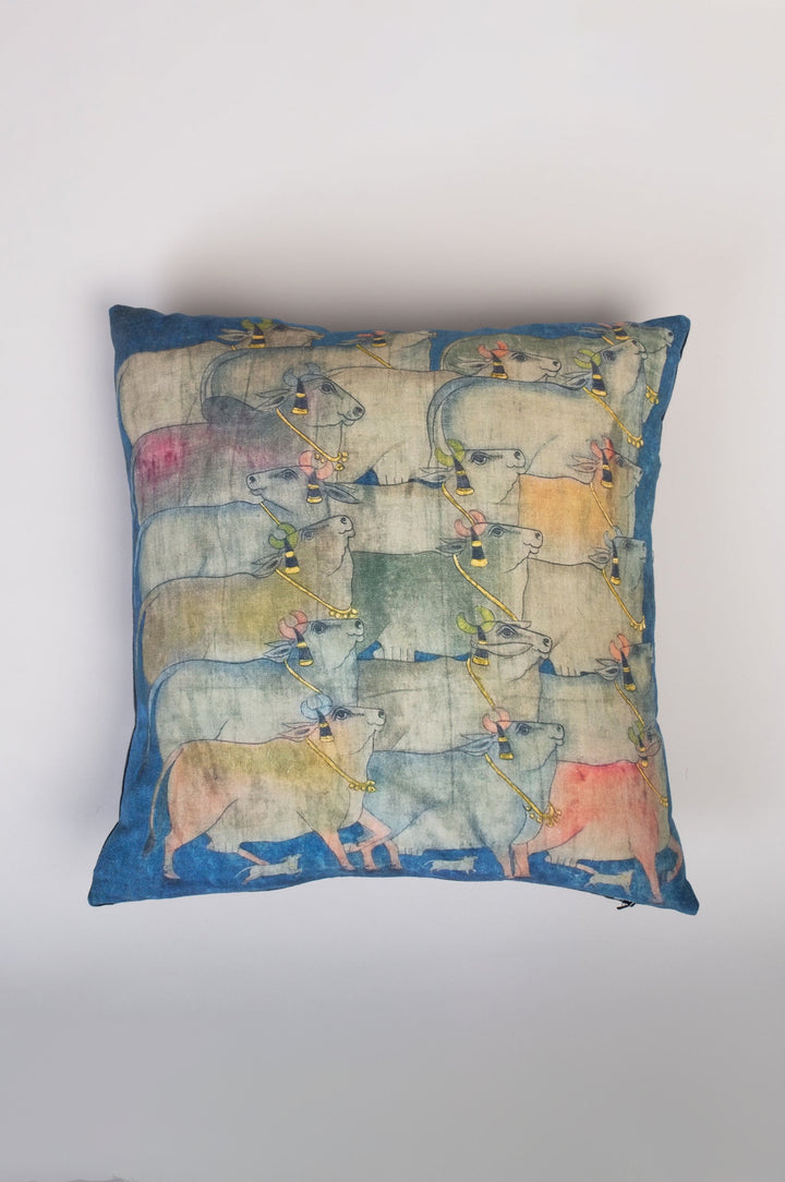 Blue Cotton Printed Cushion Cover
