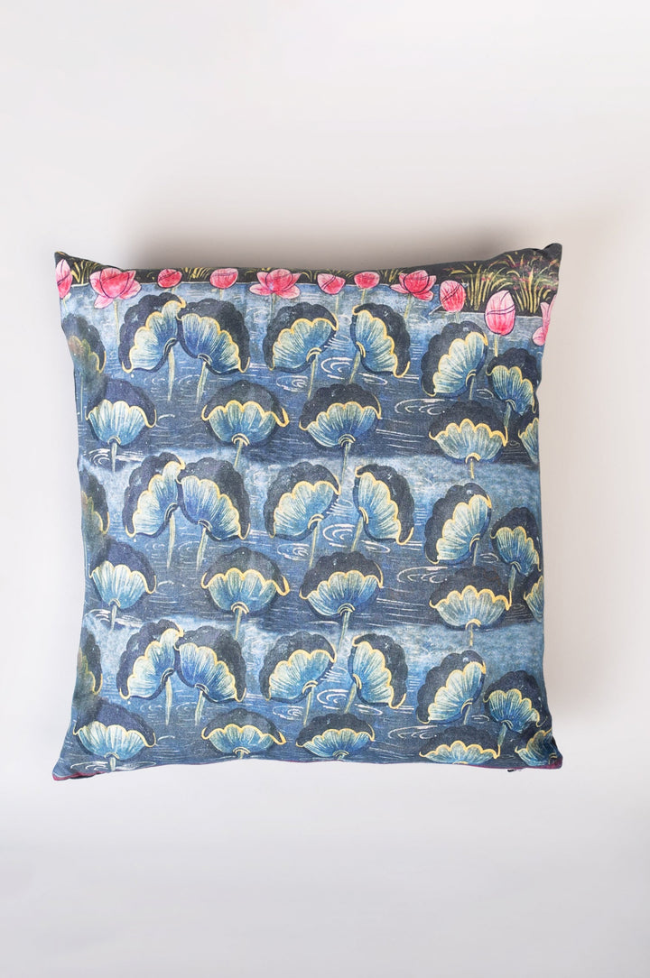 Blue Printed Cotton Cushion Cover