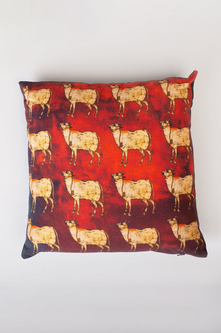 Red Cow Printed Cotton Cushion Cover