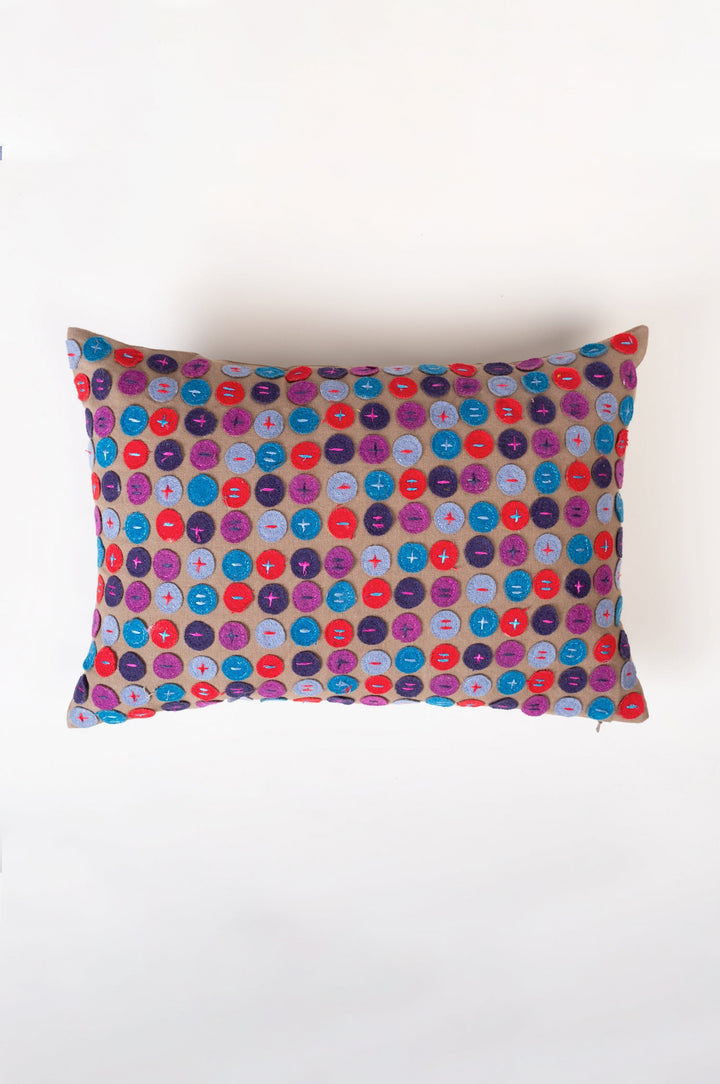 Grey Patch Work Embroidered Cotton Cushion Cover