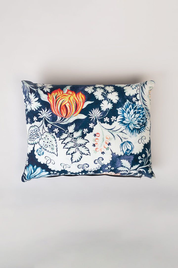 Blue White Printed Cotton Cushion Cover