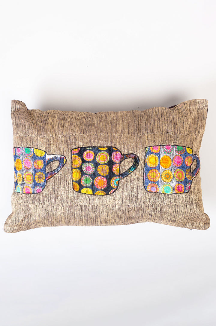 Brown Cotton Embroidered Cushion Cover