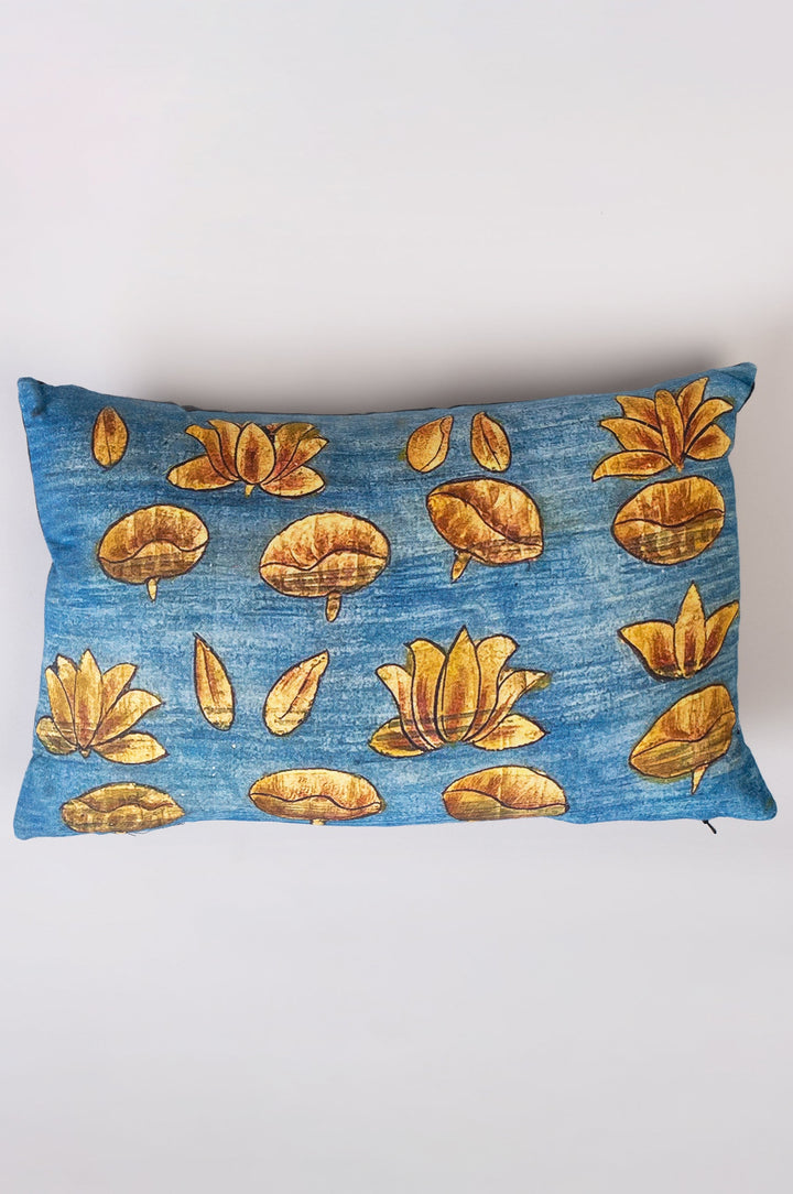 Blue Yellow Printed Cotton Cushion Cover