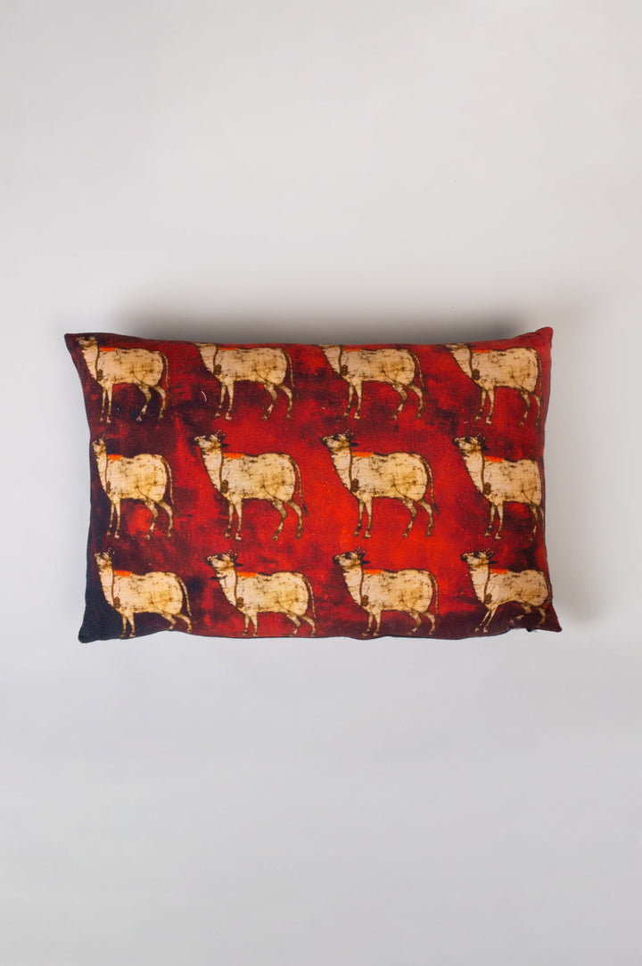 Red Cow Printed Cotton Cushion Cover