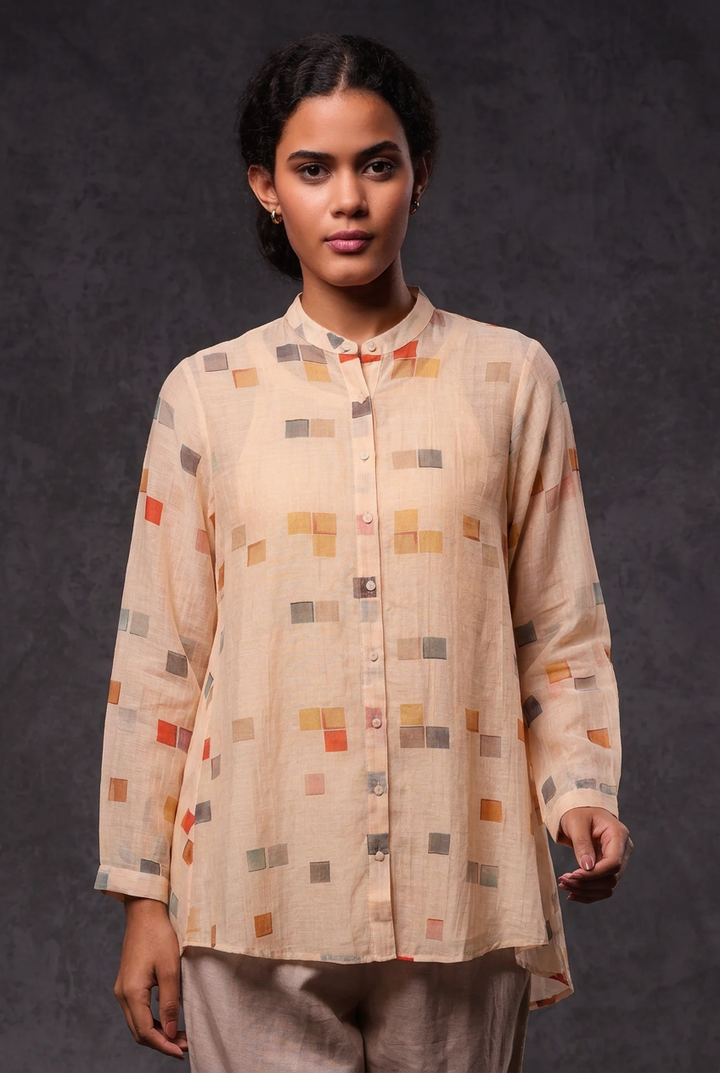 Cream Printed Chanderi Tunic