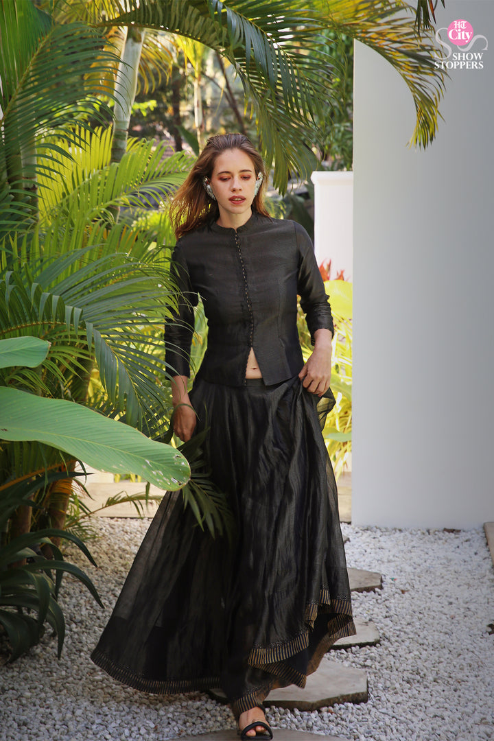 Kalki Koechlin in Navy Hand Embroidered Tissue Lehenga with Blouse & Organza Dupatta