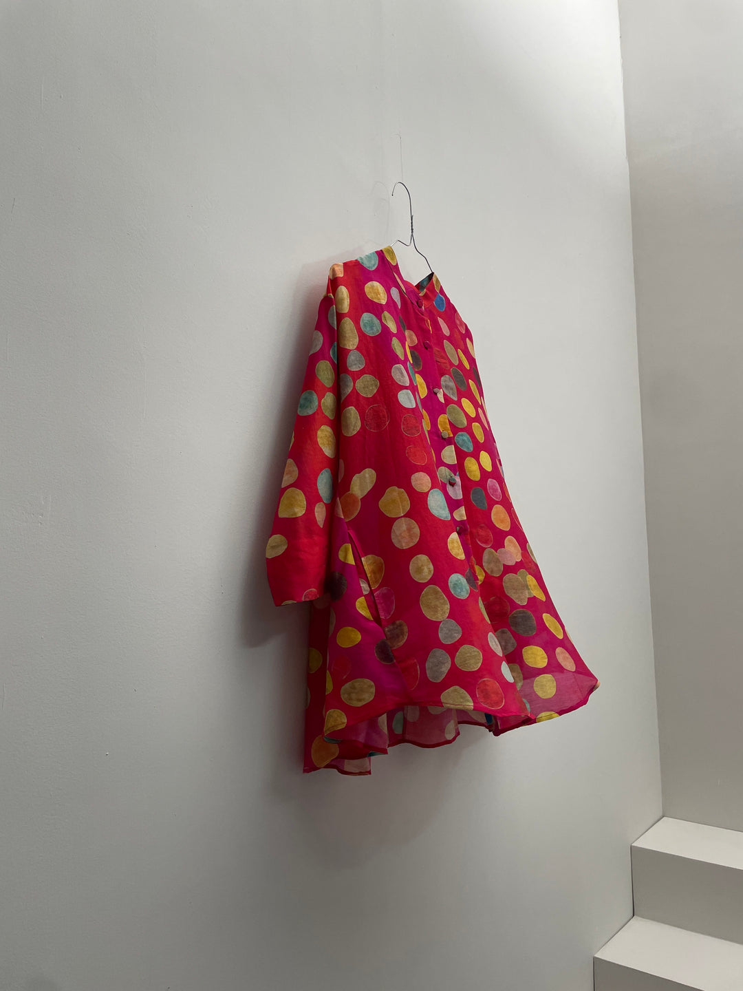 Magenta Pink Printed Polka Chanderi Shirt