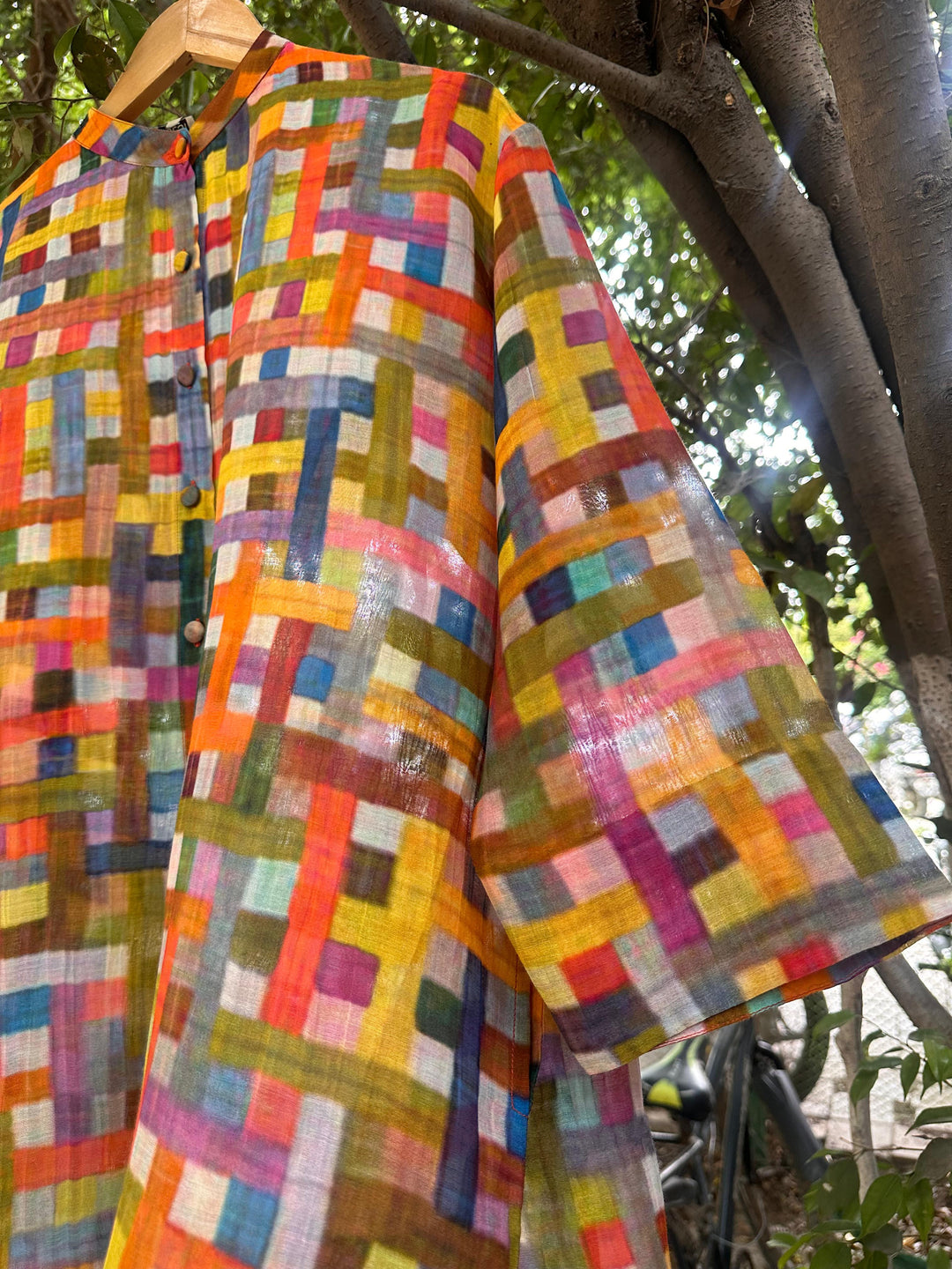 Multicolor Printed Chanderi Oversized Shirt