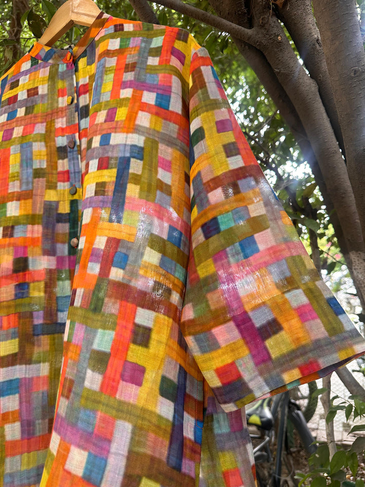 Multicolor Printed Chanderi Oversized Shirt