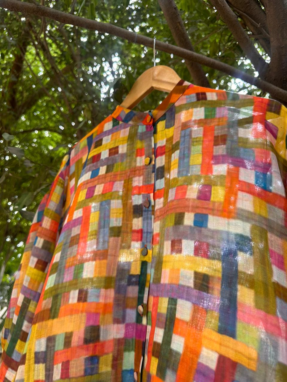 Multicolor Printed Chanderi Oversized Shirt
