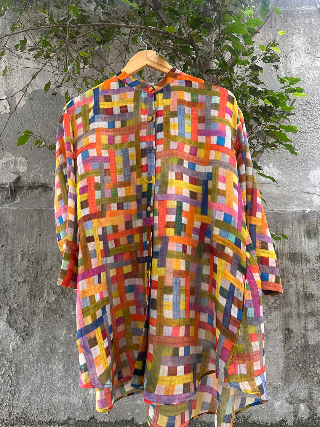 Multicolor Printed Chanderi Oversized Shirt