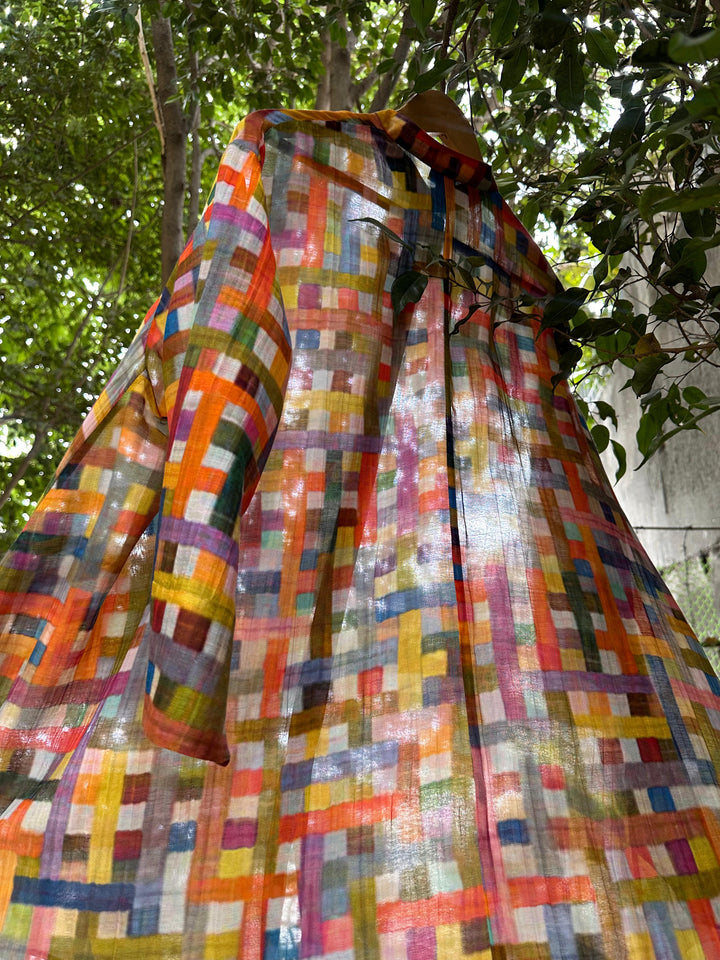 Multicolor Printed Chanderi Oversized Shirt