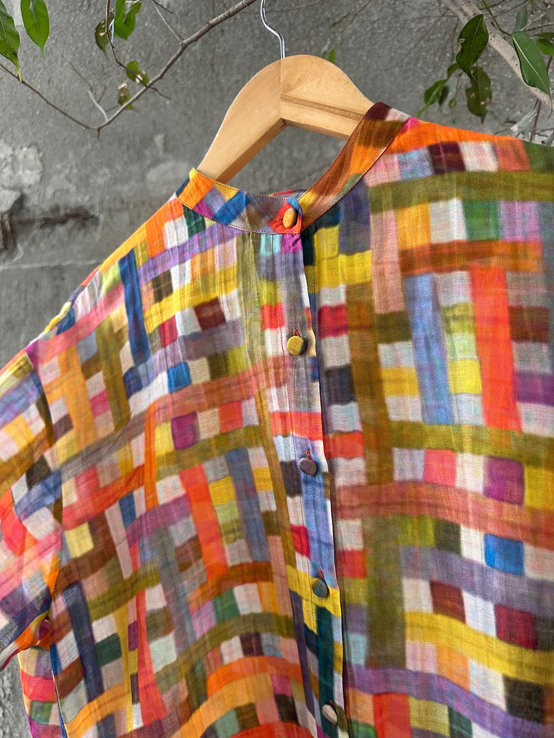 Multicolor Printed Chanderi Oversized Shirt