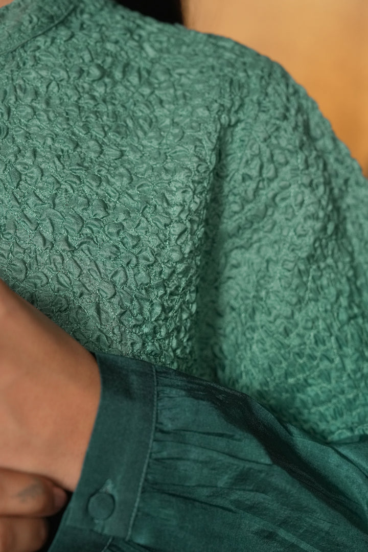 Turquoise Embroidered Silk Tunic with Slip