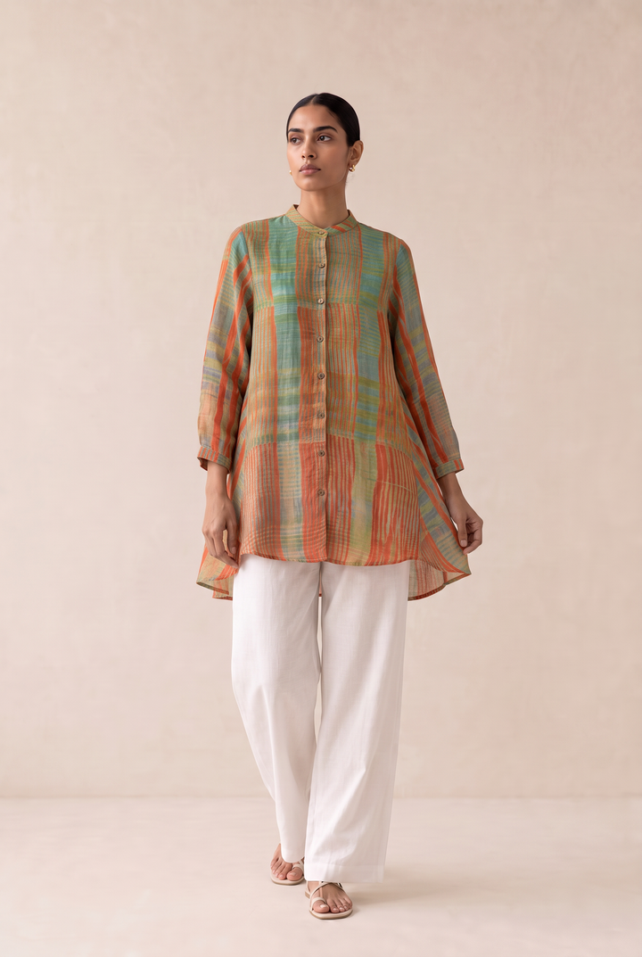 Multi Colour Shibori Chanderi Shirt