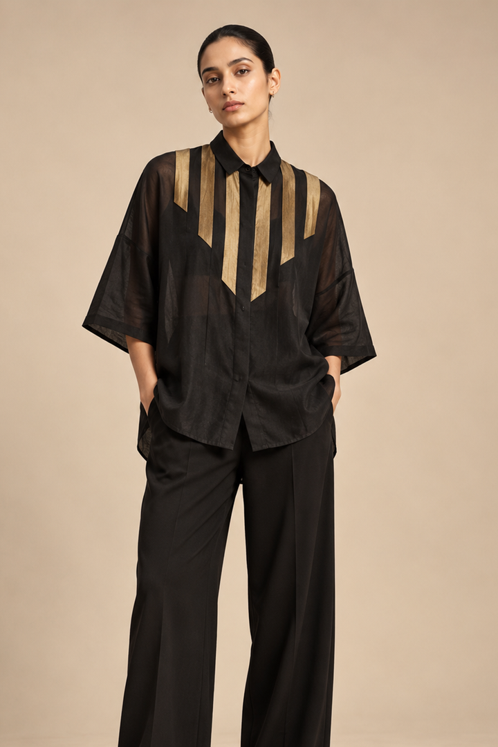 Origami Black Pleated Shirt Set