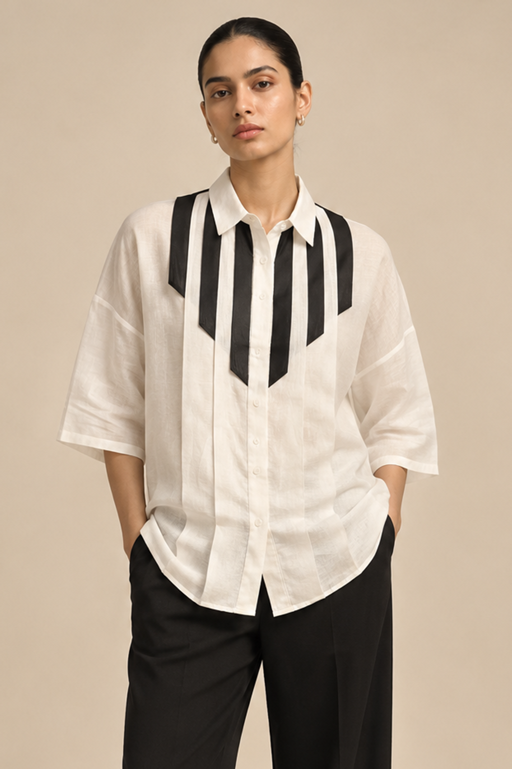 Origami Natural Black & White Shirt Set