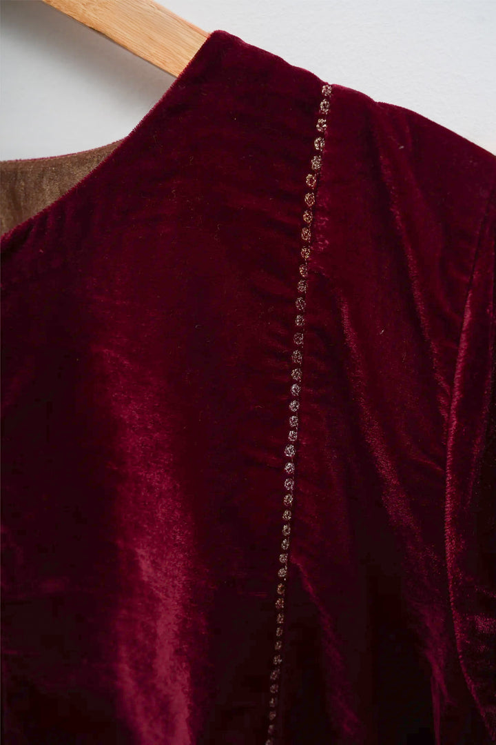 Maroon A-Line Velvet Tunic
