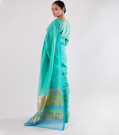 Turquoise Hand Woven Chanderi Silk Saree