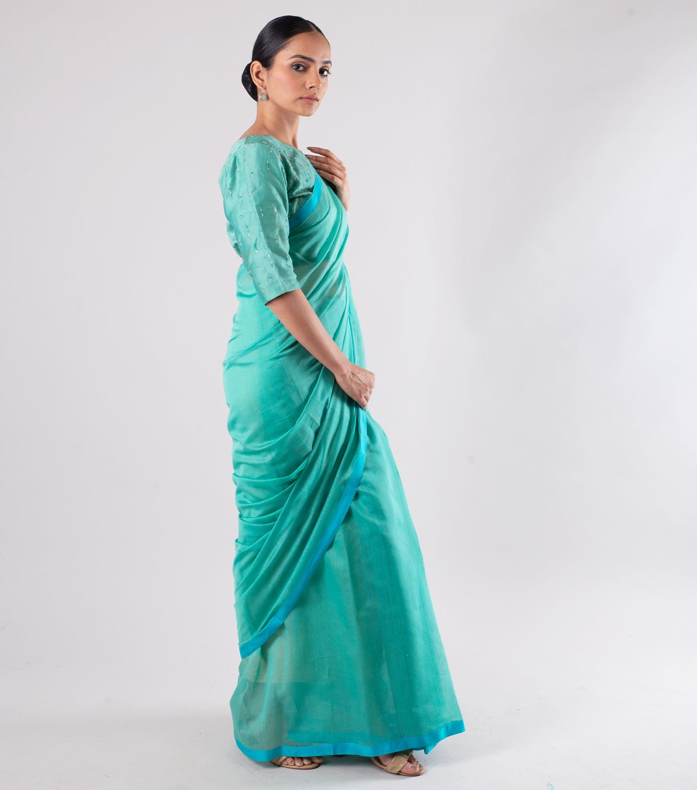 Turquoise Handwoven Chanderi Silk Saree