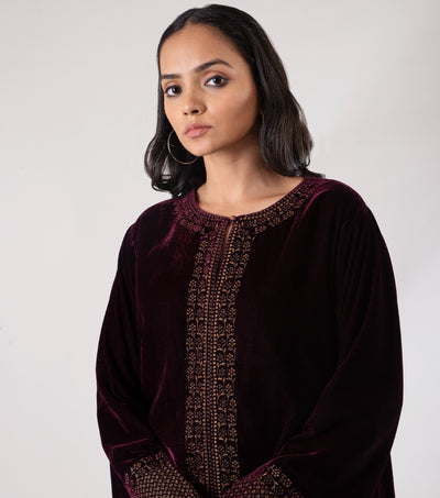 Plum Embroidered Velvet cape